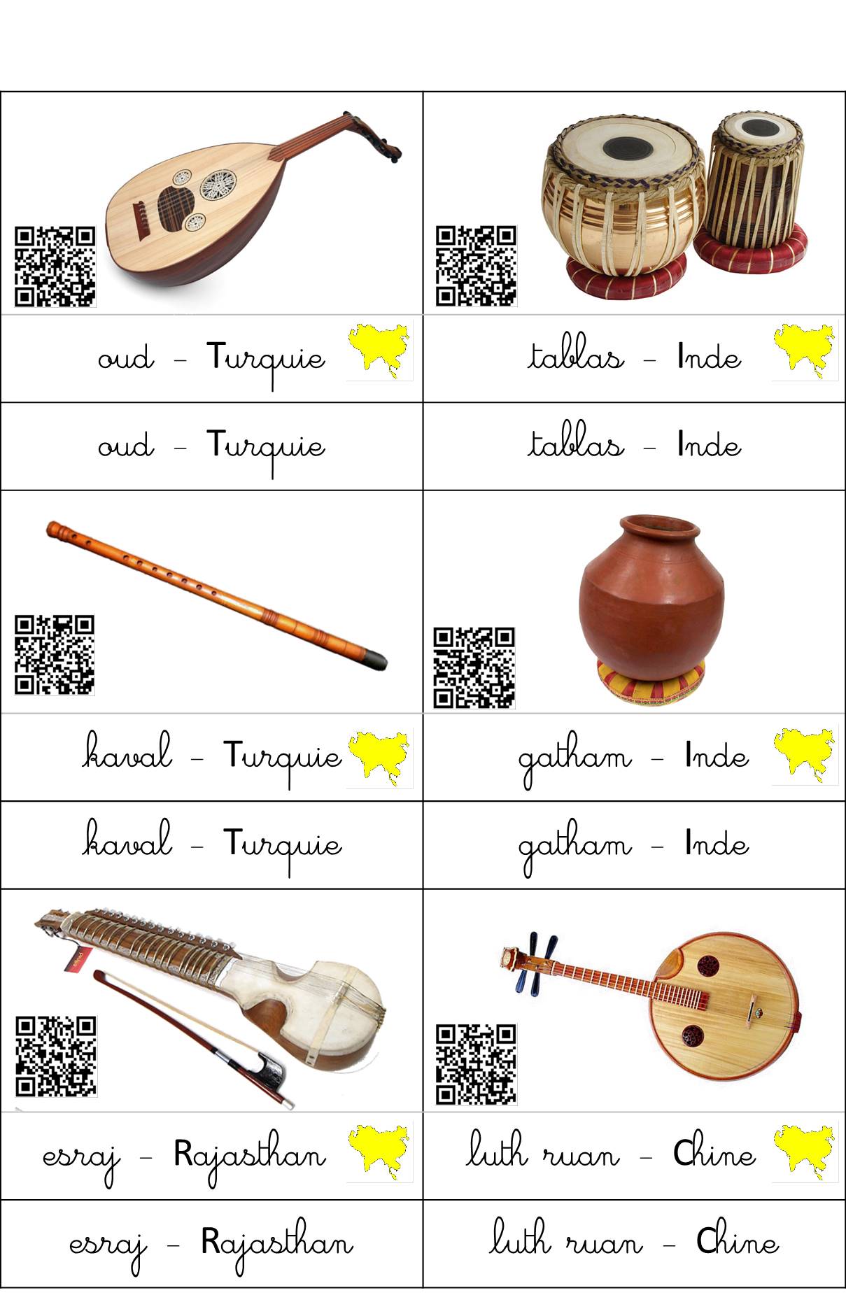 Instruments du monde + QR code vidéos tiloustics